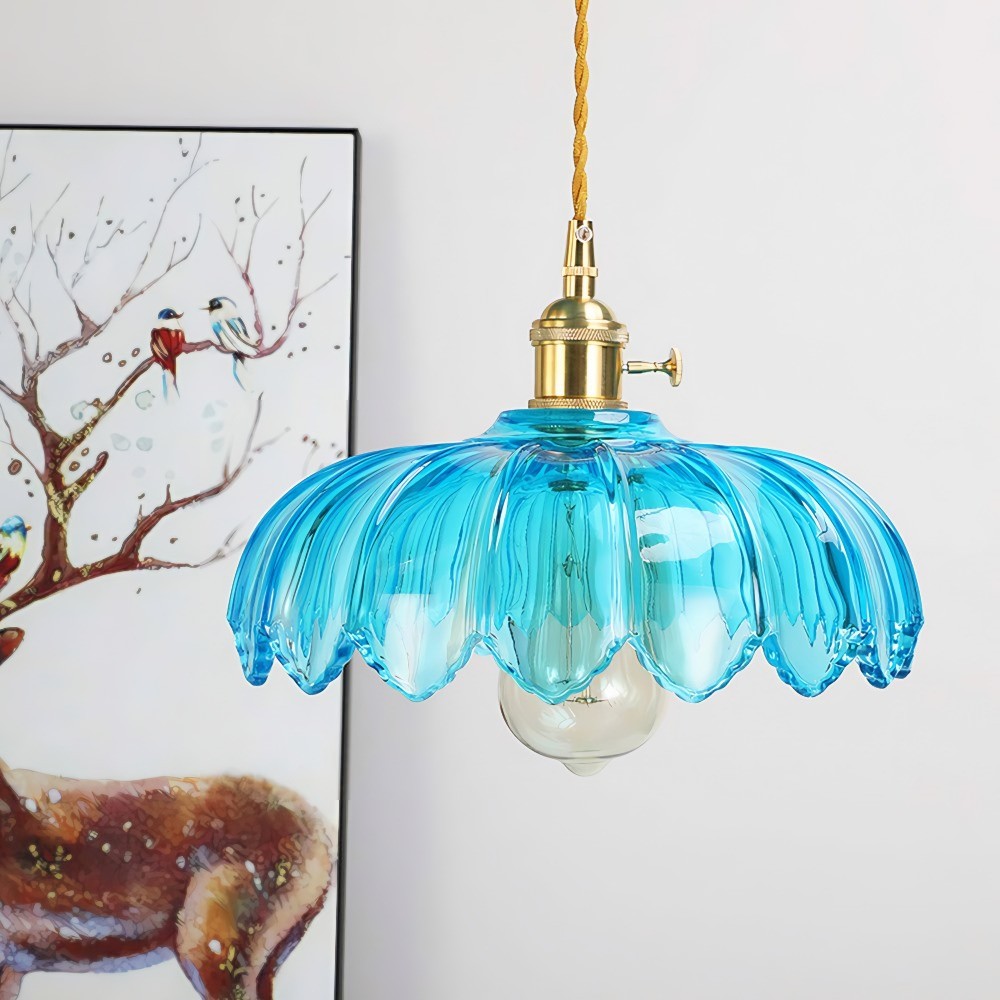 Antique Flower Petal Brass Glass Pendant Light KL50