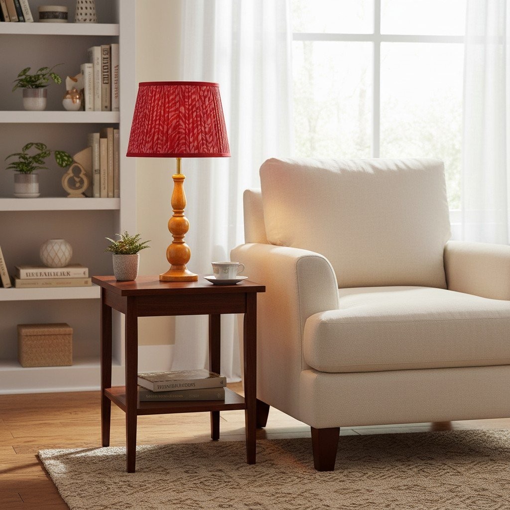 Grainora Soft Fabric Shade Table Lamp - Sculptural Wooden Base Lamp for Interiors KL2129
