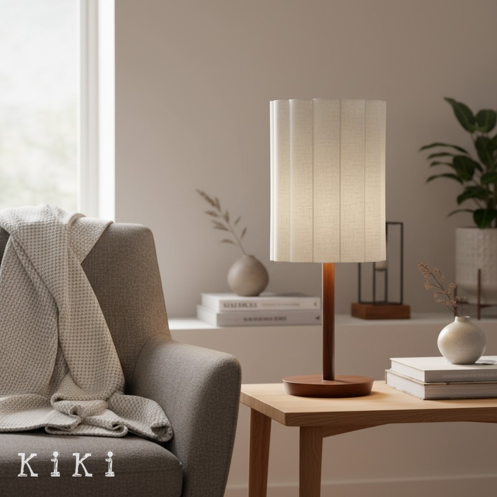 Linbron Minimalist Fabric Shade Table Lamp - Cylinder Stripe Table Lamp for Office and Lounge KL1662
