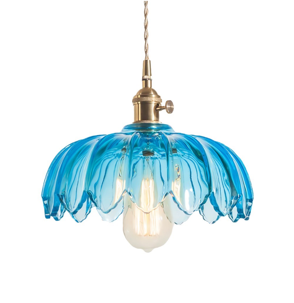 Antique Flower Petal Brass Glass Pendant Light KL50
