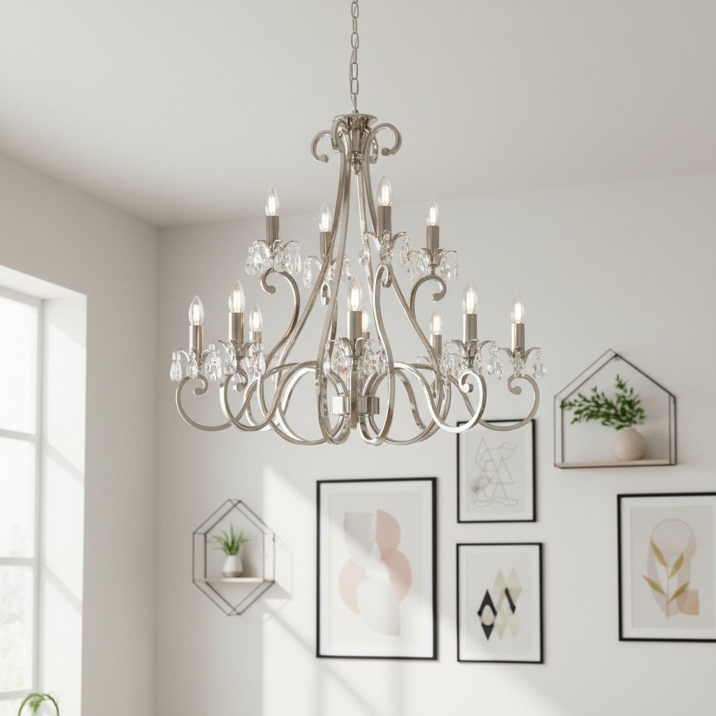 Talonis Crystal Chandelier - Traditional Candle-Style Brass and Nickel for Living Room and Dining Room KL1914