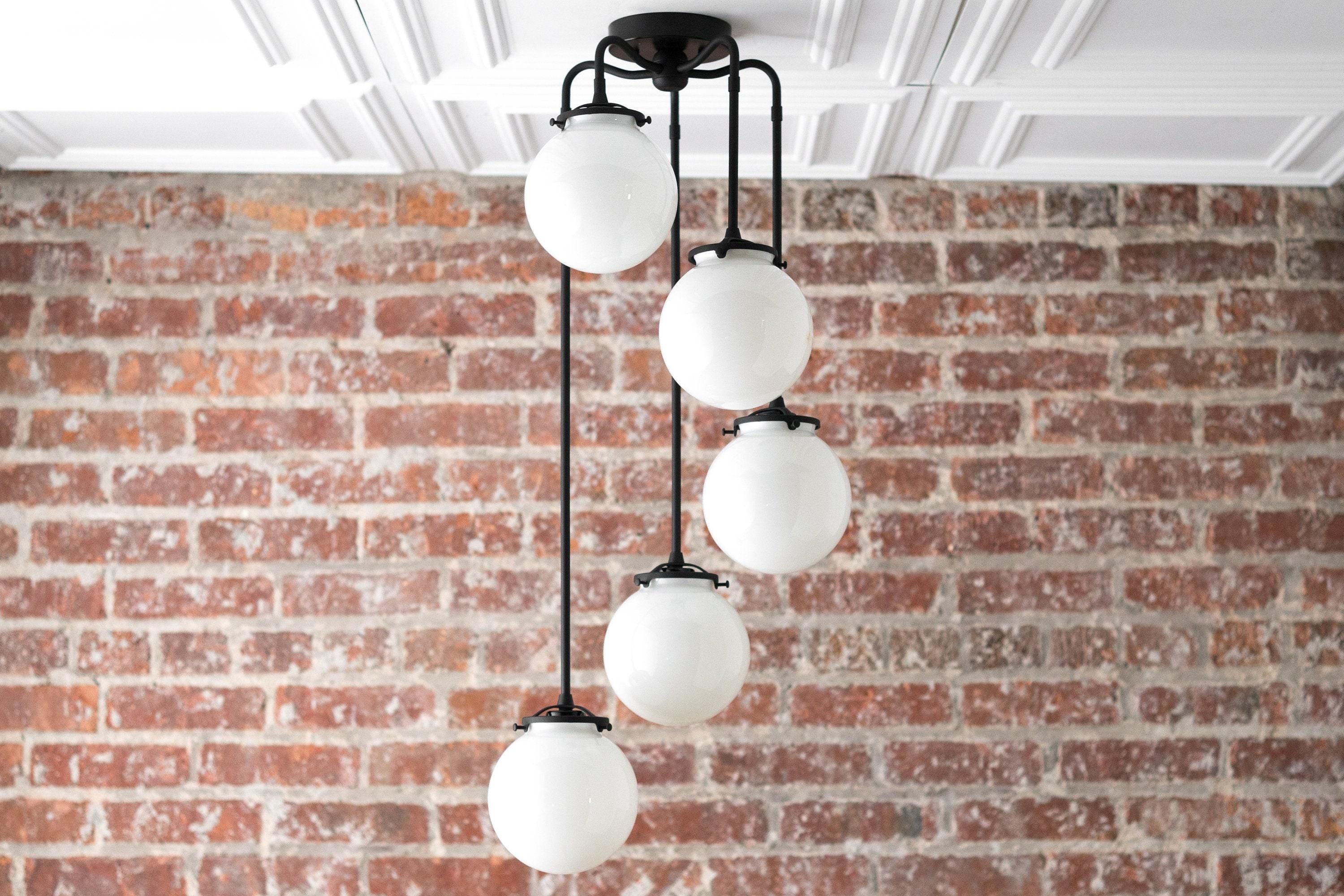 Glorica Glass 5 Globe Chandelier - Brass and Opal Glass Vintage Pendant Light KL1428