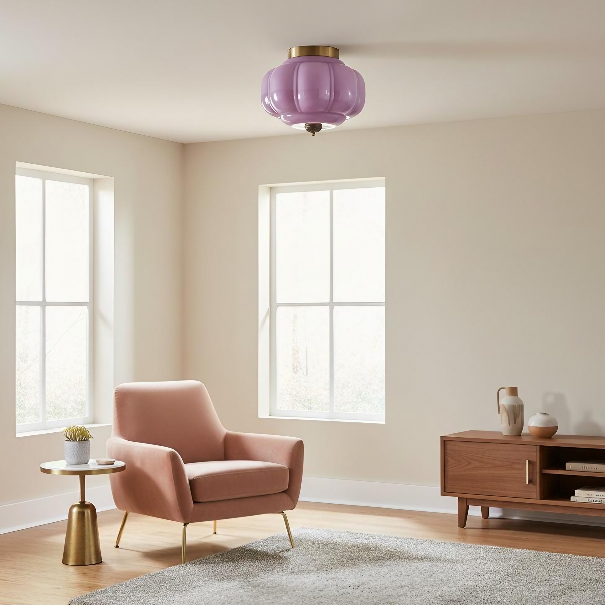 Eloise Retro Milk Glass Semi Flush Mount Ceiling Light KL859