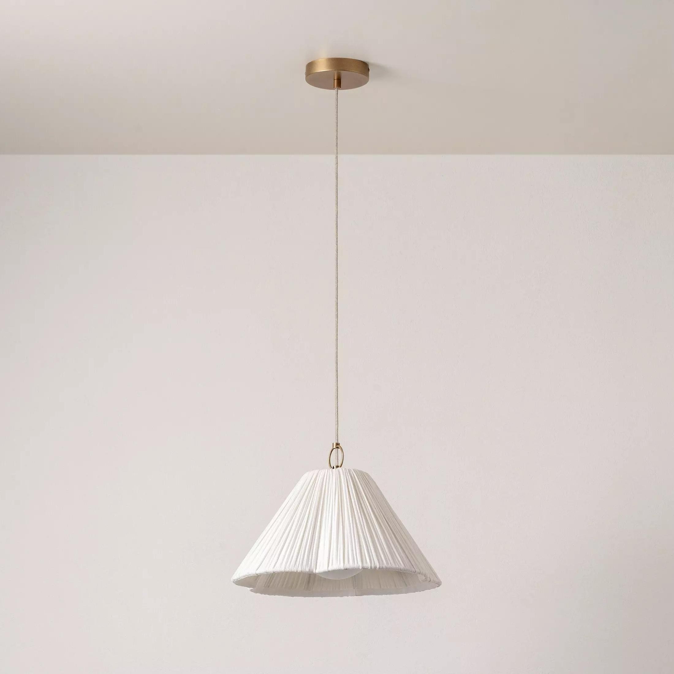 Linen Scalloped Pendant Light – Soft Pleated Fabric Shade Lamp For Kitchen & Dining KL1534