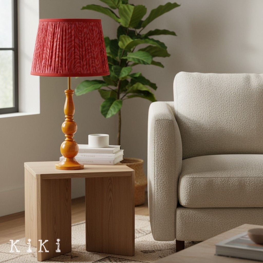 Grainora Soft Fabric Shade Table Lamp - Sculptural Wooden Base Lamp for Interiors KL2129