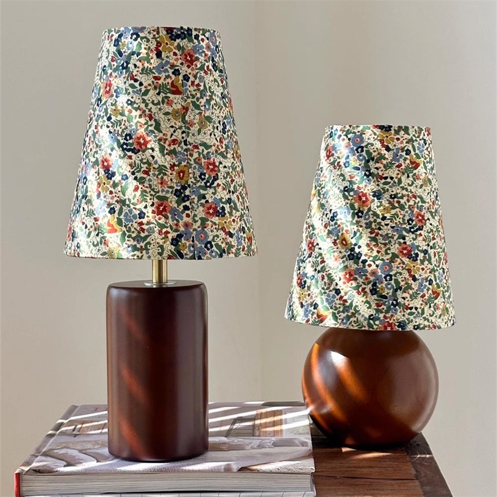 French Fabric Floral Wood Small Table Lamp For Bedroom KL803
