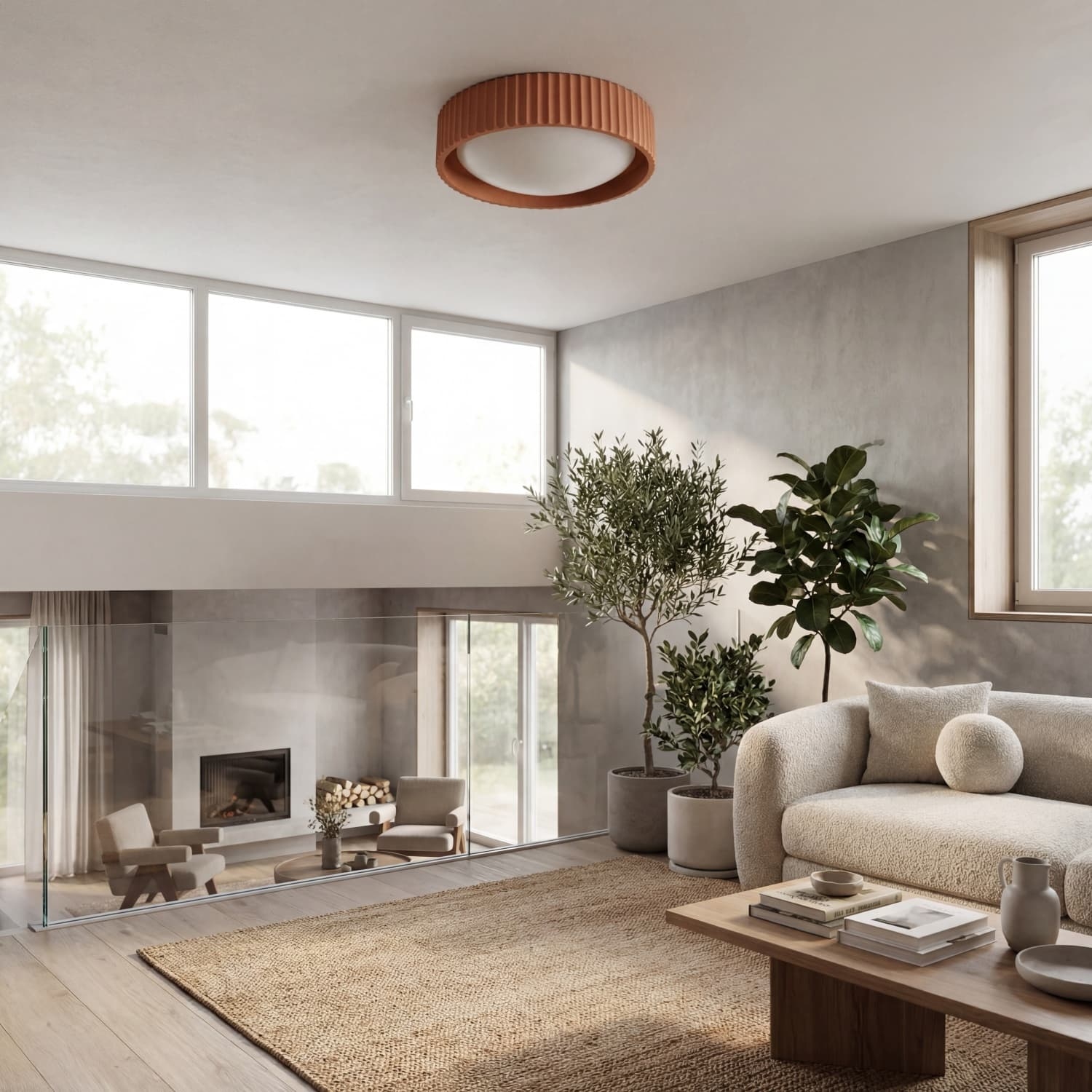 Acrion Minimalist Acrylic Ceiling Lamp - Circle Concrete Ceiling Light for Living Areas KL2333
