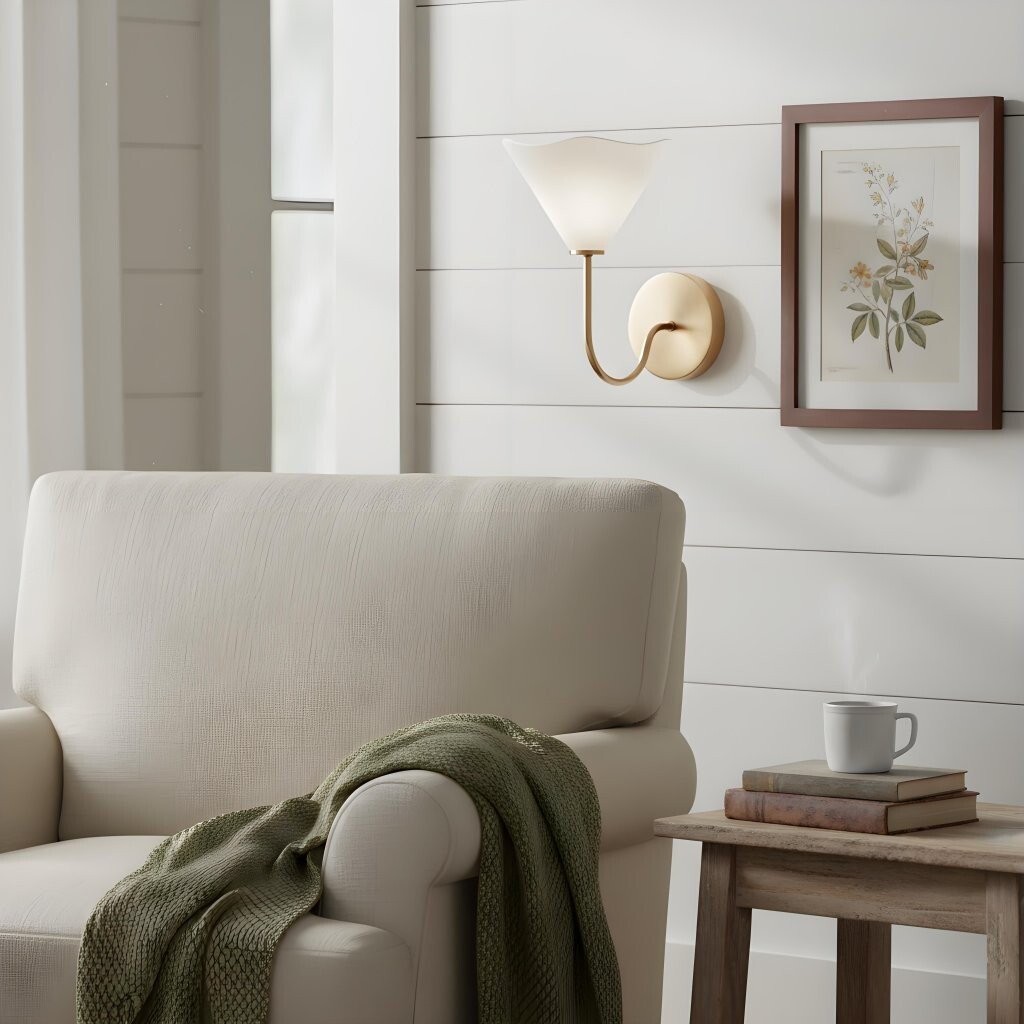 Kysara Floral Design Wall Sconce - Chic Satin Brass Sconce for Bathroom and Hallway KL1628