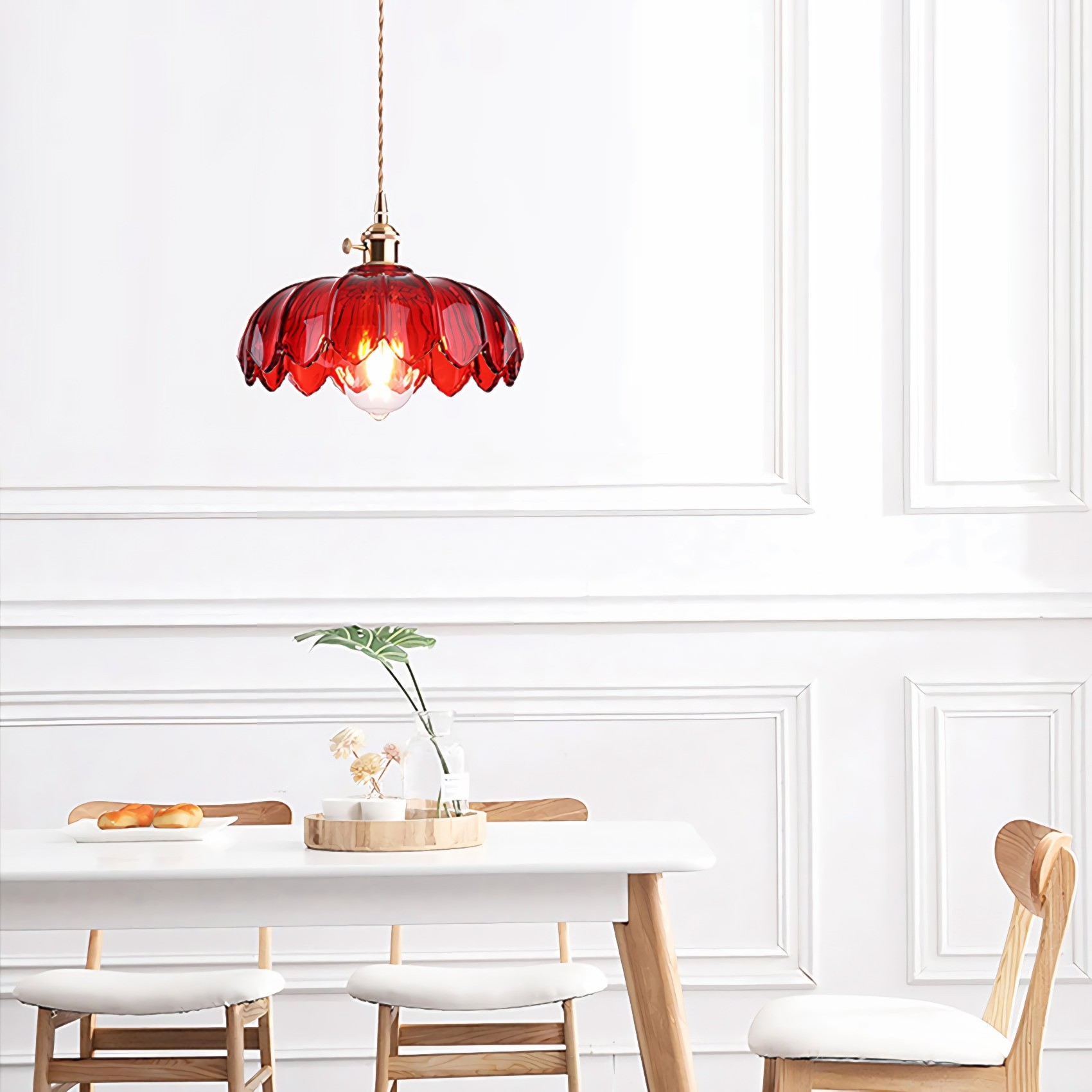 Antique Flower Petal Brass Glass Pendant Light KL50