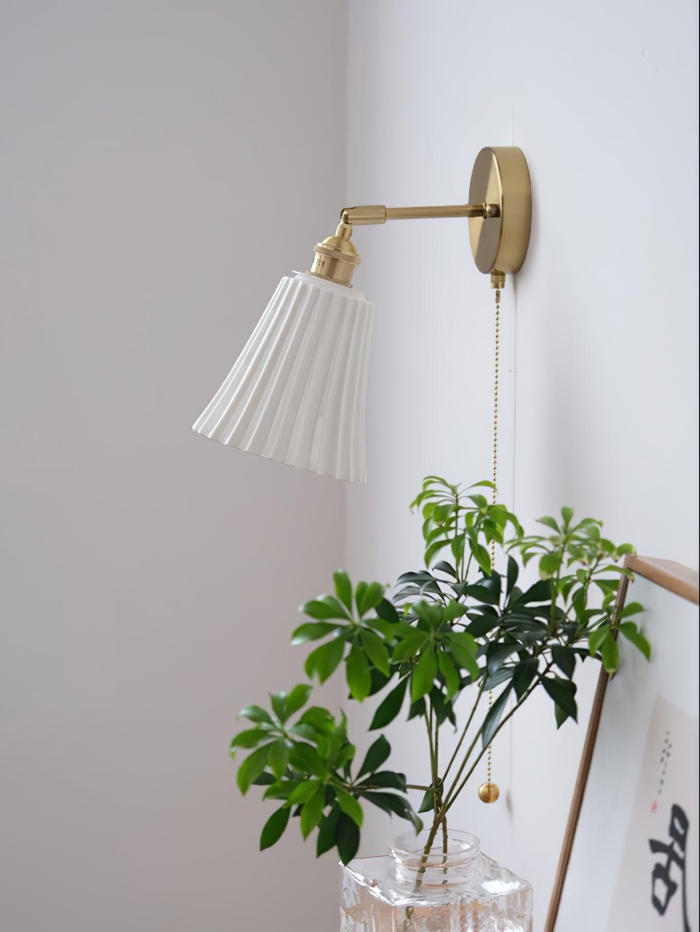 Modern Pull Cord Metal Ceramics Indoor Wall Lamp for Bedroom KL717