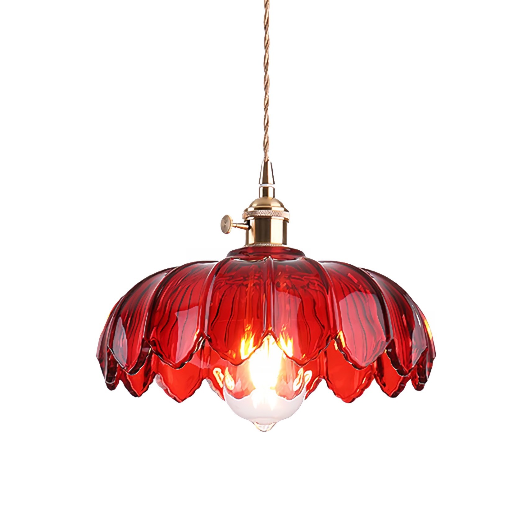 Antique Flower Petal Brass Glass Pendant Light KL50