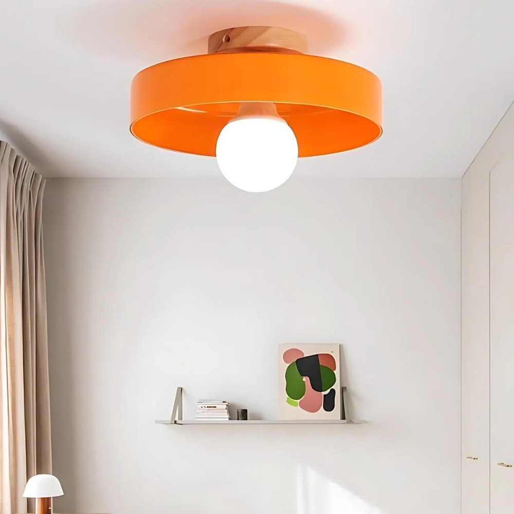 Wood Base Disc Orb Orange Glass Ceiling Light KL921