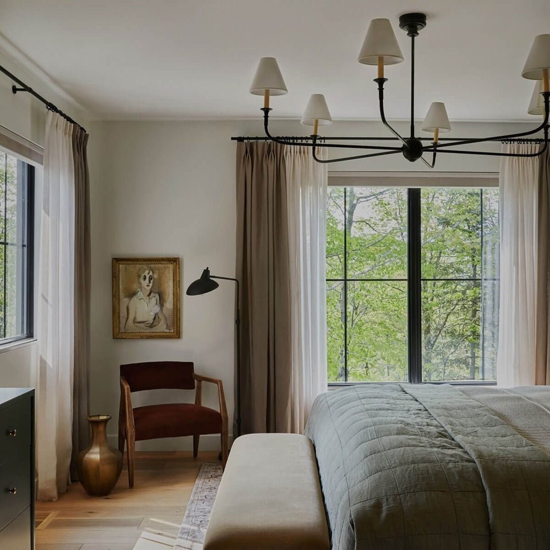 Modern Industrial Metal Chandelier – Luxury Linen Shade Design for Dining or Living Room KL1218