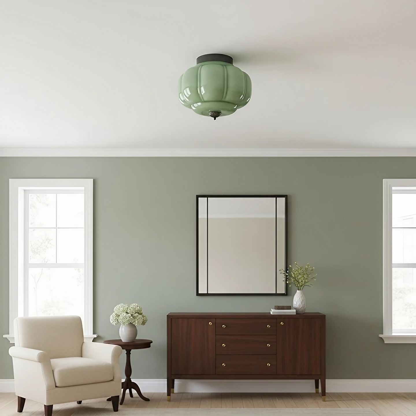 Eloise Retro Milk Glass Semi Flush Mount Ceiling Light KL859