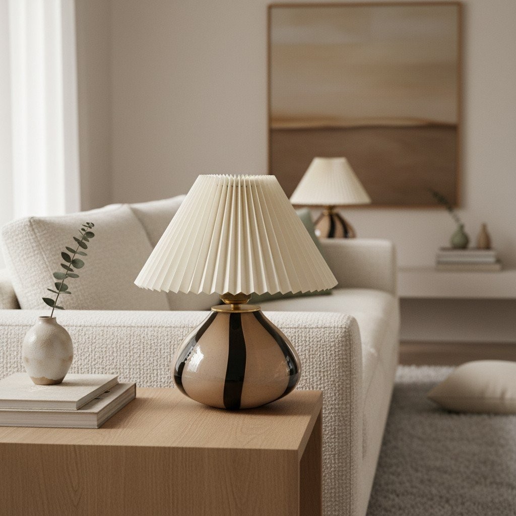 Undara Classic Pleated Table Lamp – Stylish Glass Base Table Light for Reading Corner KL2152