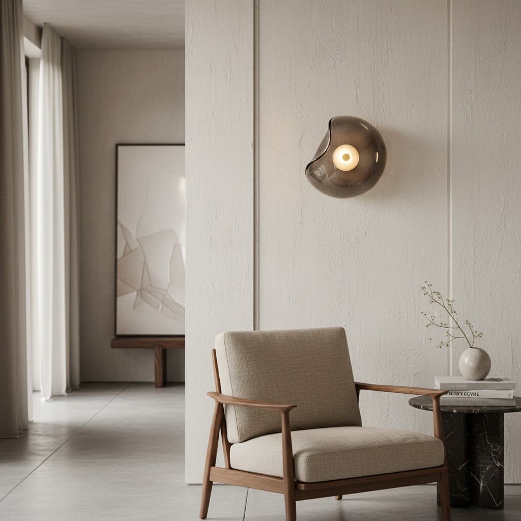 Lunacrest Elegant Curved Glass Wall Sconce - Contemporary Disc Sconce for Bathroom and entry KL2145