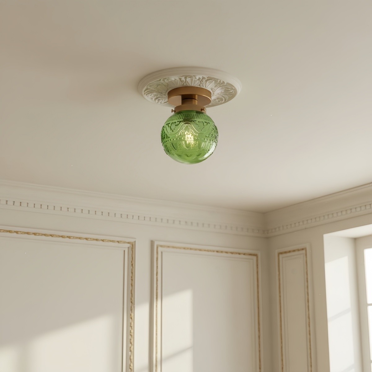 Naveliro Engraved Globe Glass Ceiling Light - Embossed Glass Flush Mount for Living Space KL2214