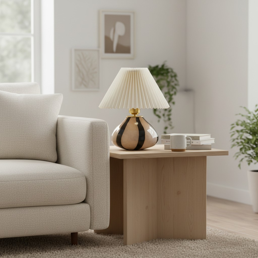 Undara Classic Pleated Table Lamp – Stylish Glass Base Table Light for Reading Corner KL2152