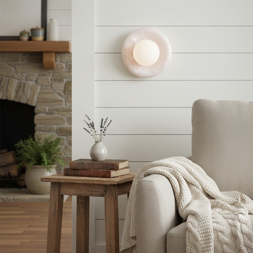 Oria Travertine Stone Wall Sconce - Minimalist Sculptural Wall Lamp for Living Room Bedroom KL2360
