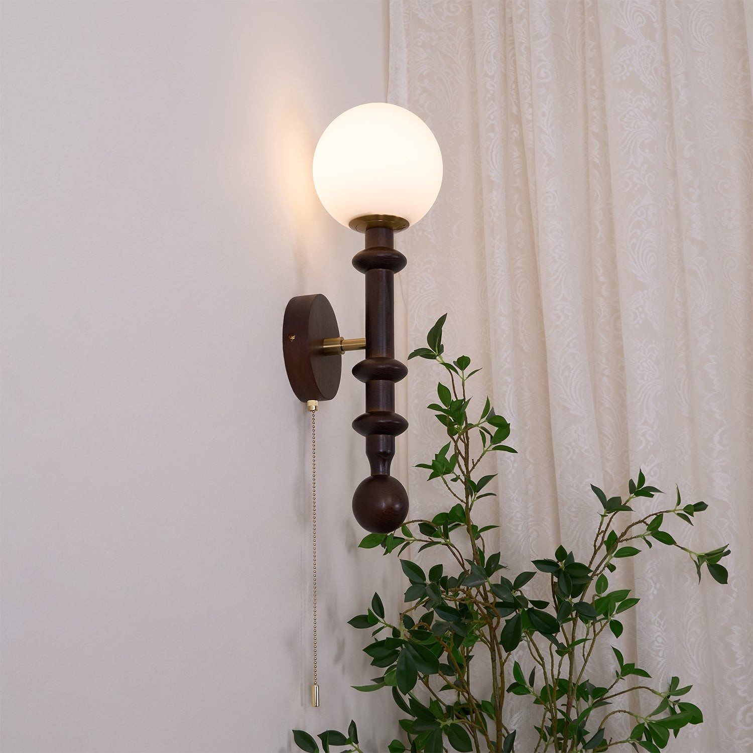French Simple Vintage Bedside Wooden Glass Wall Lamp KL626
