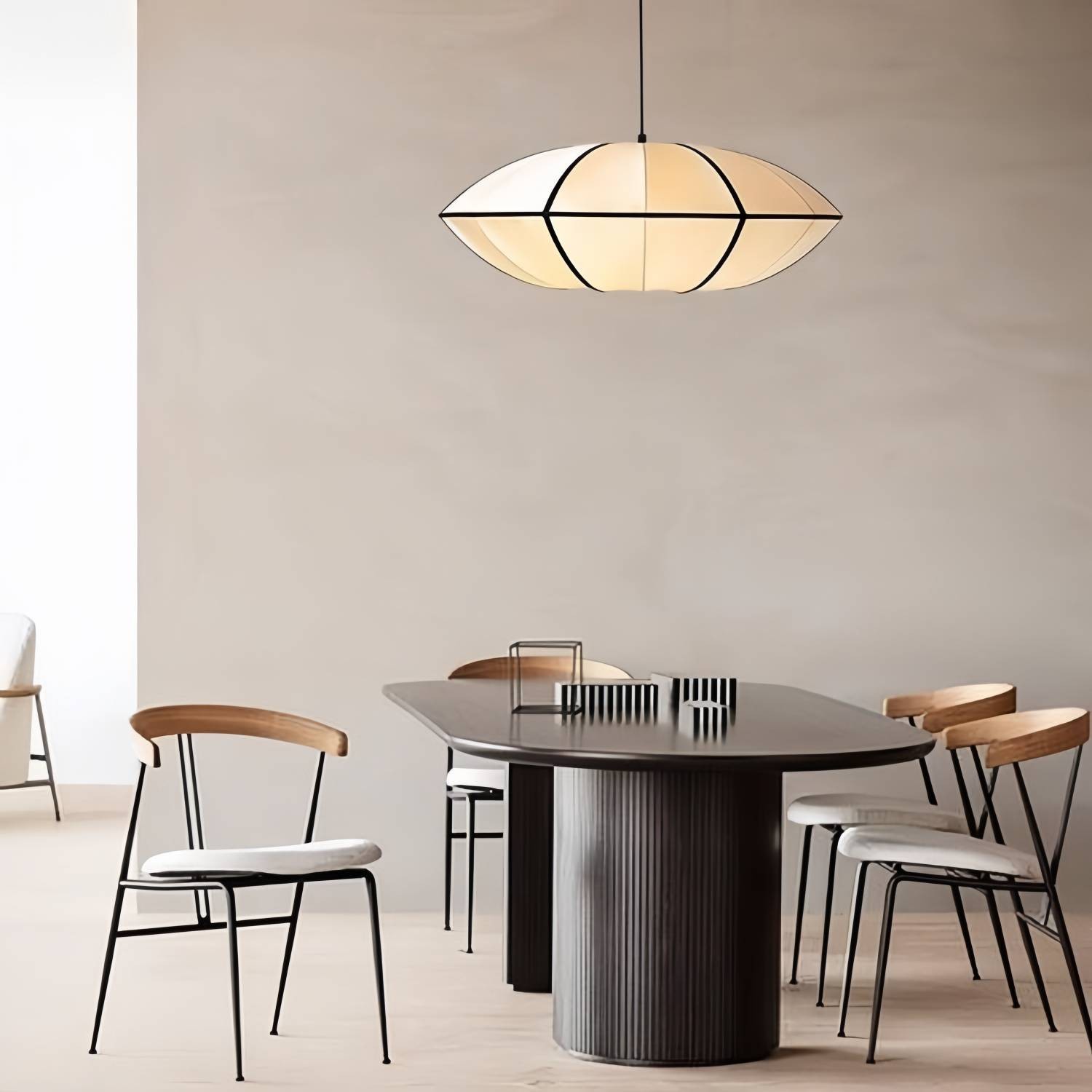 Nordic Bubble Pendant Light – Textured Fabric Shade Hanging Lamp KL114
