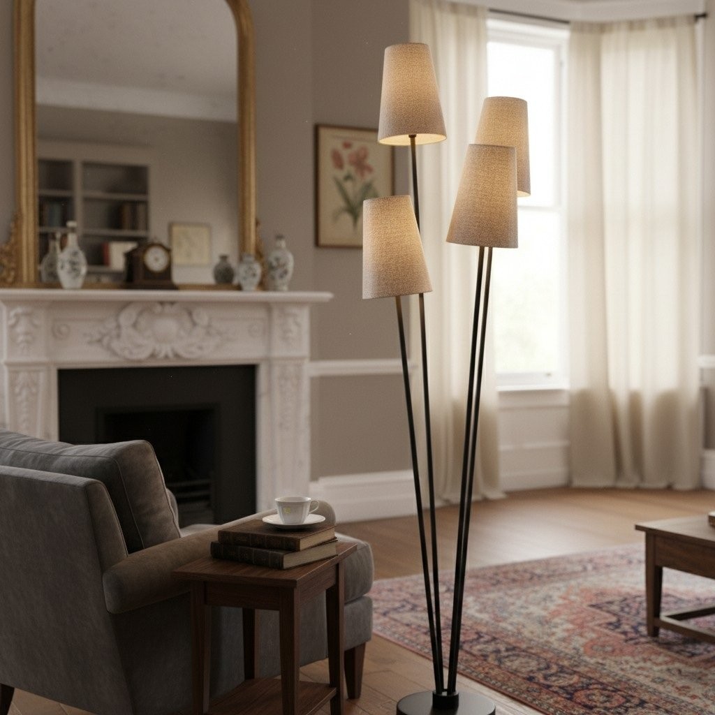 Duova 4 Light Floor Lamp - Fabric Shade Floor Lamp for Reading Corners or Living Spaces KL1649