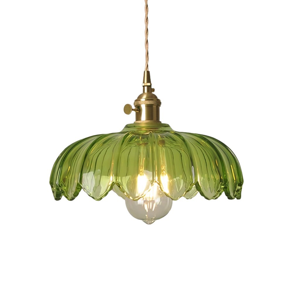 Antique Flower Petal Brass Glass Pendant Light KL50