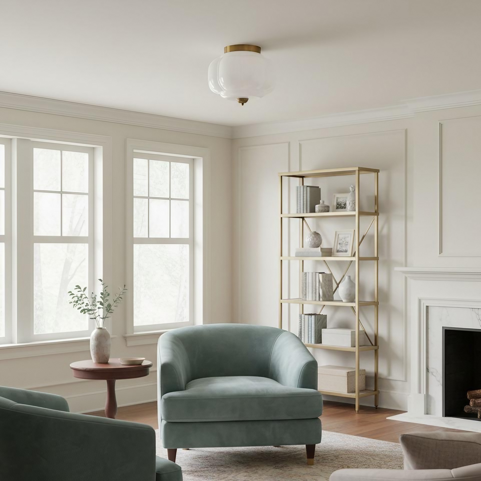 Eloise Retro Milk Glass Semi Flush Mount Ceiling Light KL859