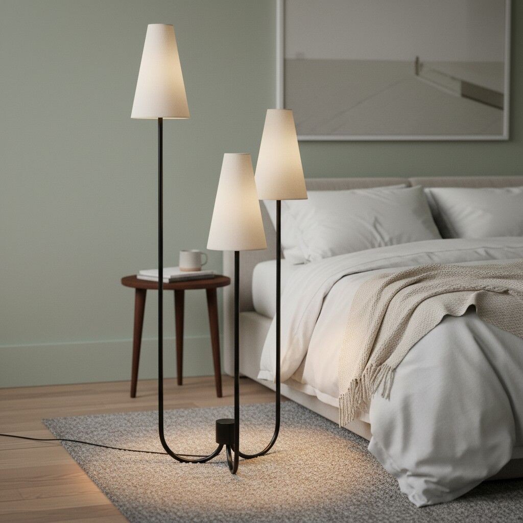 Cordove Three-Tapered Shade Floor Lamp - Modern minimalist Metal Fabric Light for Living Room KL1610