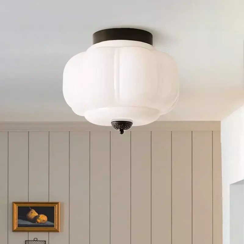 Eloise Retro Milk Glass Semi Flush Mount Ceiling Light KL859