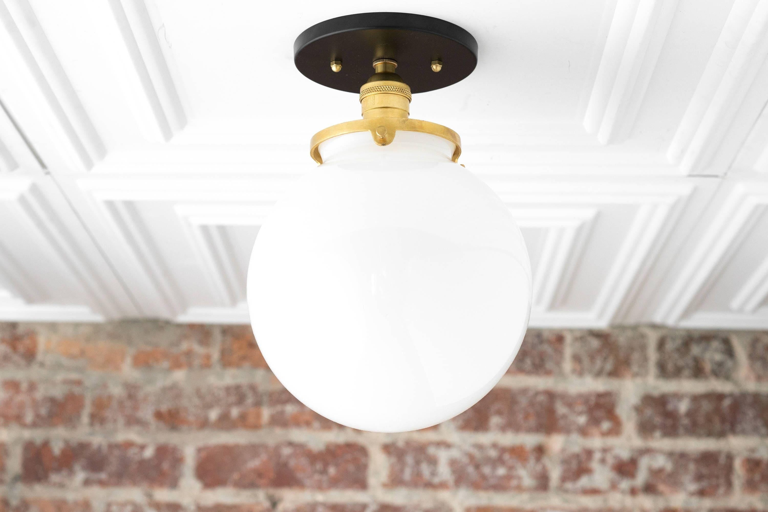 Glorica Glass Mid Century Semi Flush Ceiling Light - White Opal Glass Globe Fixture KL1532