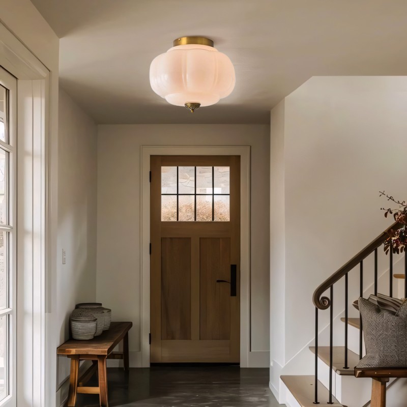 Eloise Retro Milk Glass Semi Flush Mount Ceiling Light KL859