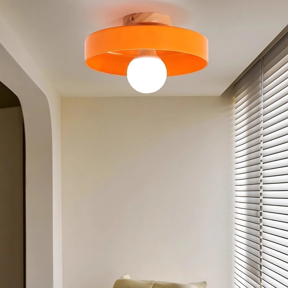 Wood Base Disc Orb Orange Glass Ceiling Light KL921