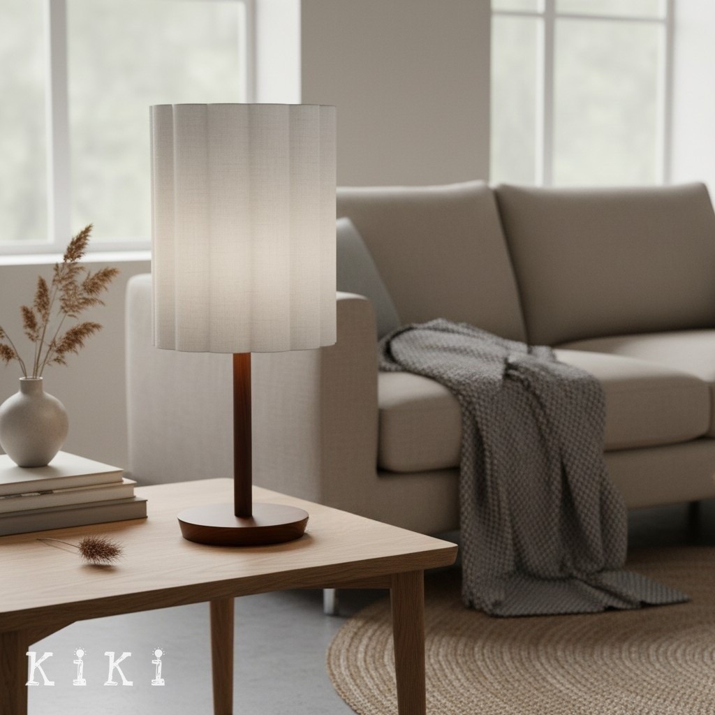 Linbron Minimalist Fabric Shade Table Lamp - Cylinder Stripe Table Lamp for Office and Lounge KL1662
