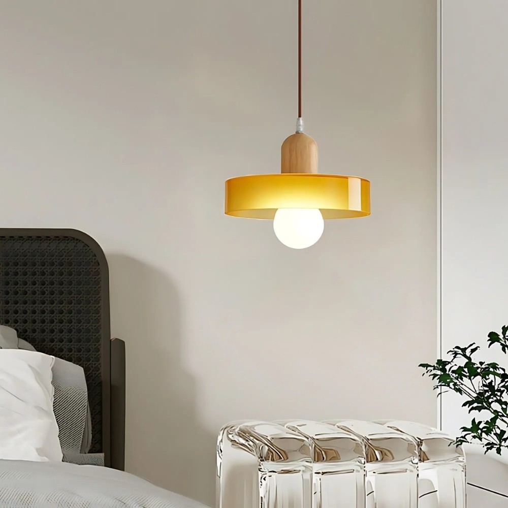 Modern Nordic Disc Orb Glass Wood Pendant Light KL884