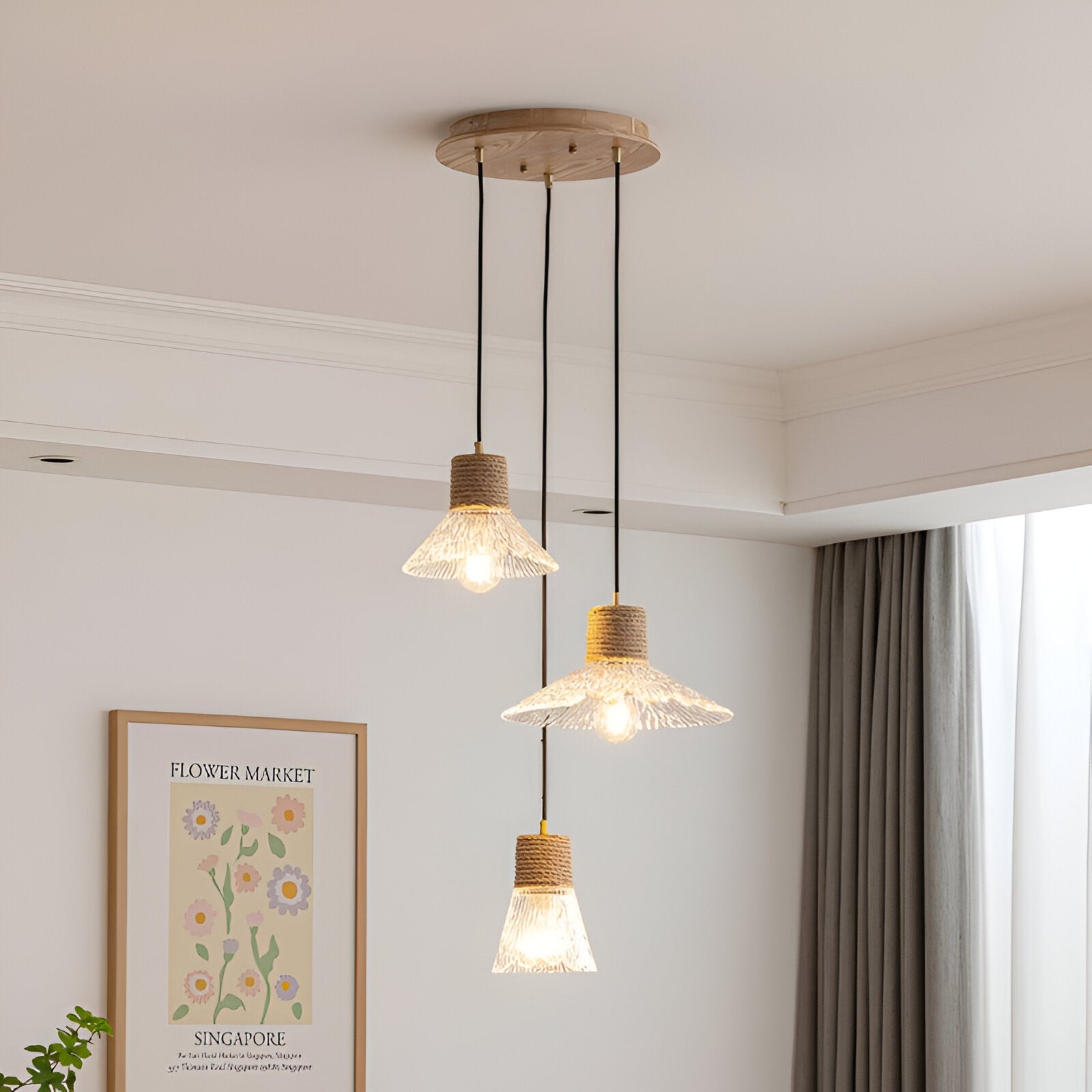 Nordic Hemp Rope Glass Pendant Light D938