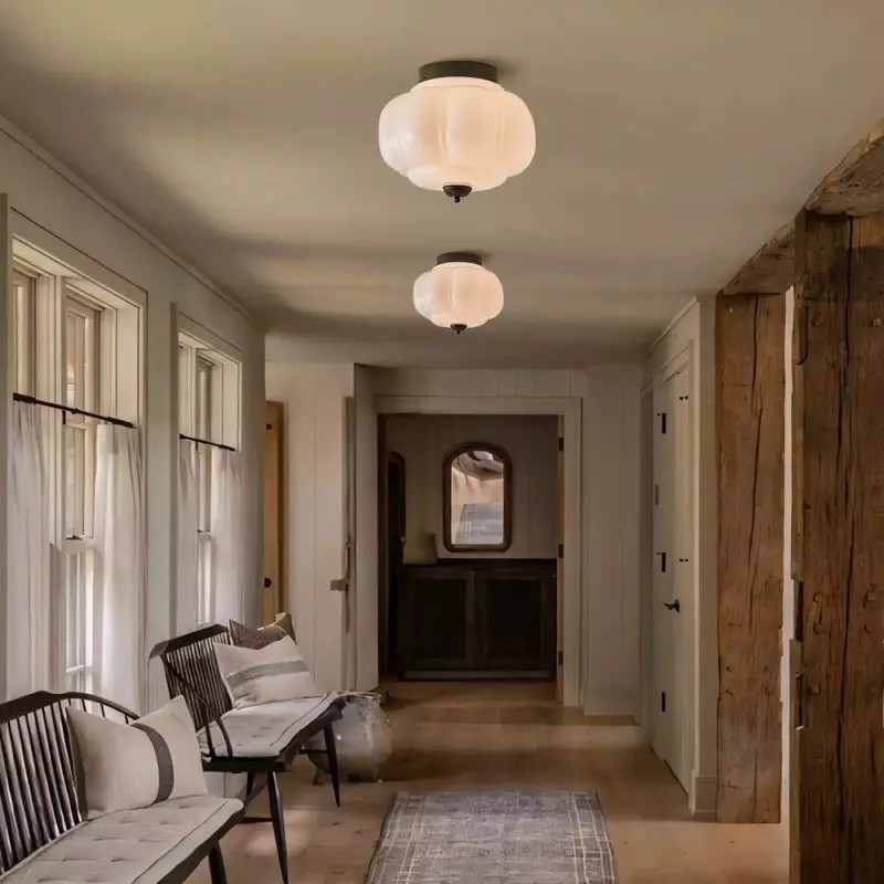Eloise Retro Milk Glass Semi Flush Mount Ceiling Light KL859