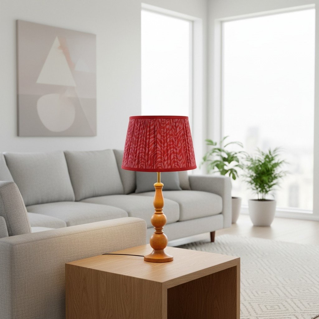 Grainora Soft Fabric Shade Table Lamp - Sculptural Wooden Base Lamp for Interiors KL2129