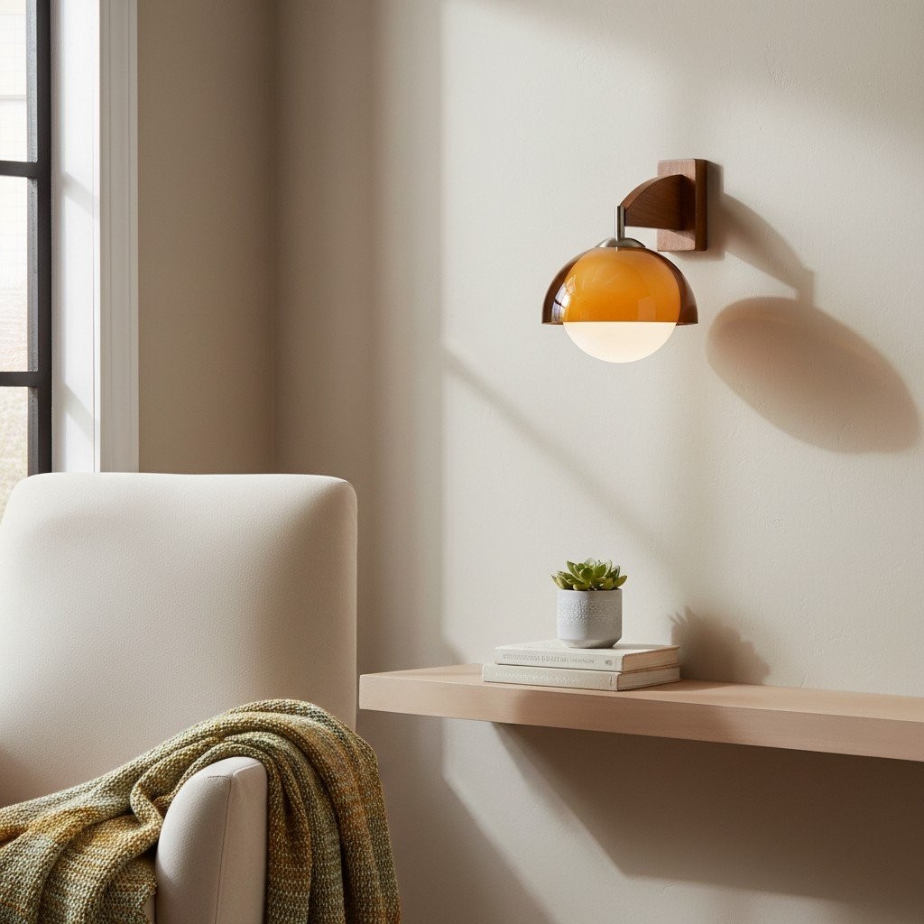 Afterglow Contemporary Wall Lamp with Wood Texture Base - Ambient Lighting for Hallway and Entryway KL2149