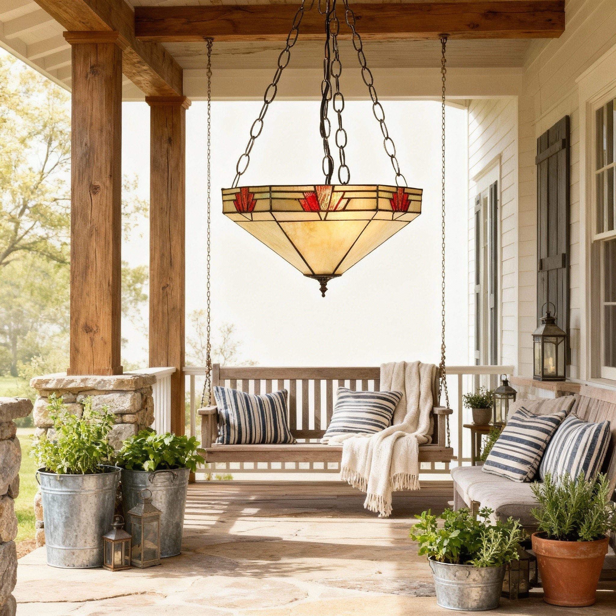 TF Nevada Inverted Glass Pendant Light - Tiffany Artisan Pendant Lamp for Dining Room KL1801