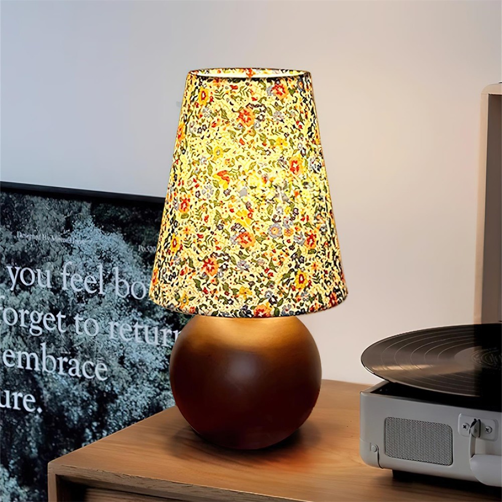 French Fabric Floral Wood Small Table Lamp For Bedroom KL803
