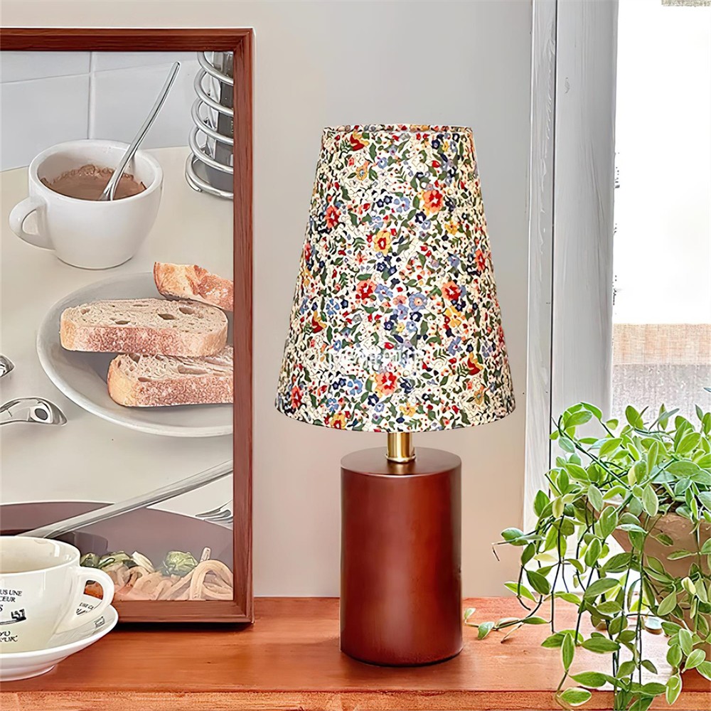 French Fabric Floral Wood Small Table Lamp For Bedroom KL803