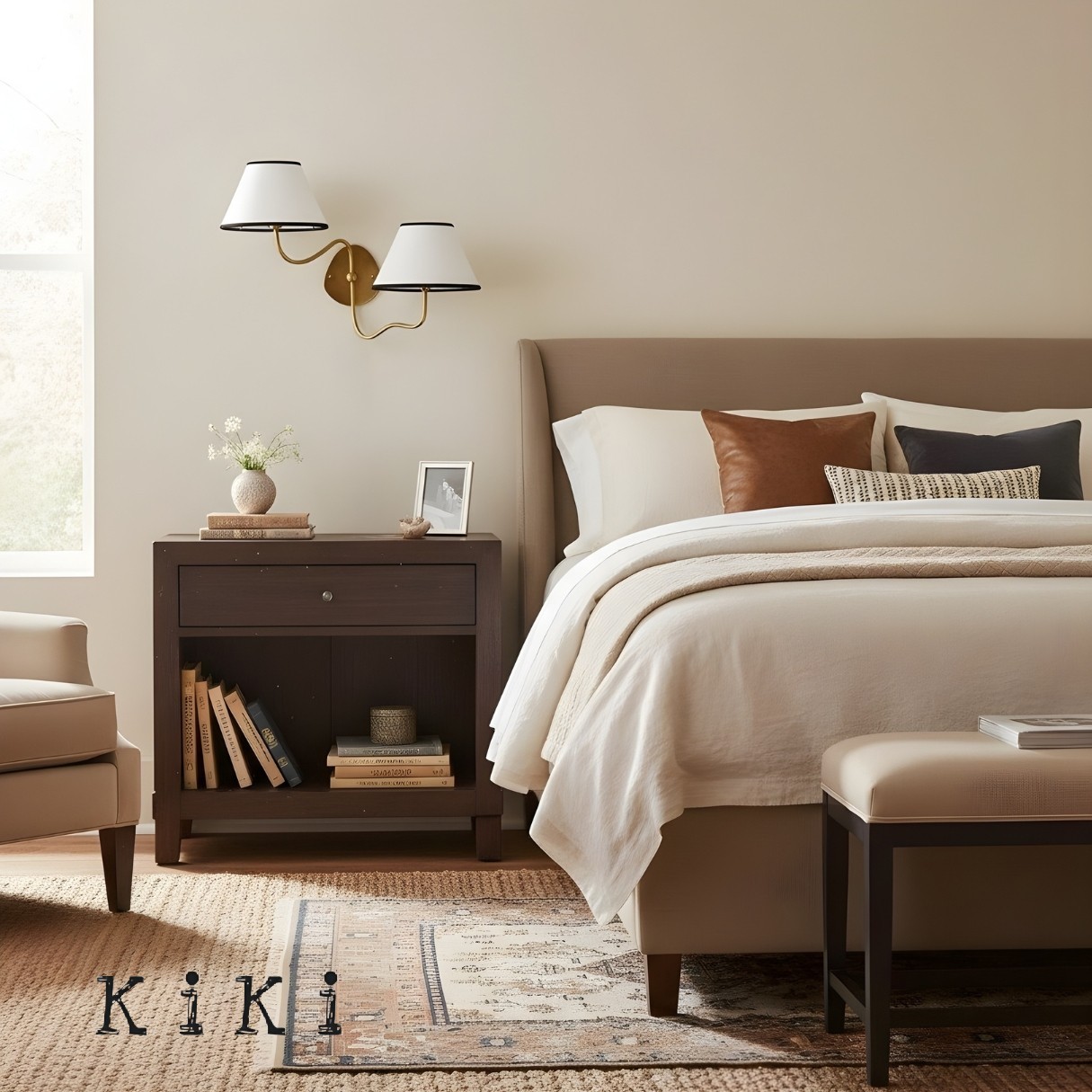 Kulo Classic Brass Wall Lamp – Modern Fabric Shade Wall Sconce for Bedroom or Hallway KL1533