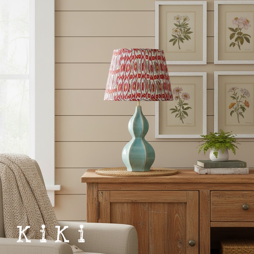 Thalune Pleated Ceramic Table Lamp - Decorative Lamp for Desk Room or Living Area KL2154