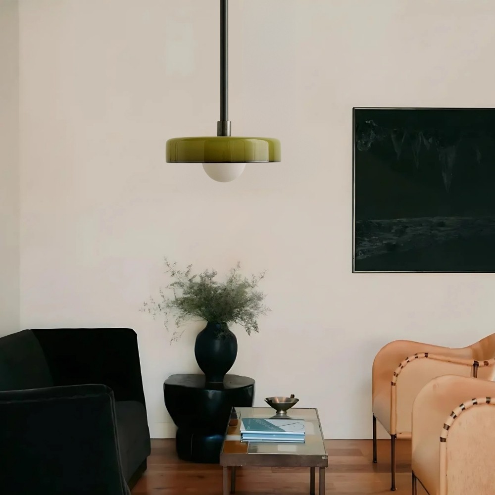 Metal Rod Glass Disc Orb Pendant Light KL923