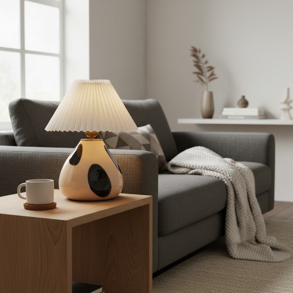 Undara Classic Pleated Table Lamp – Stylish Glass Base Table Light for Reading Corner KL2152