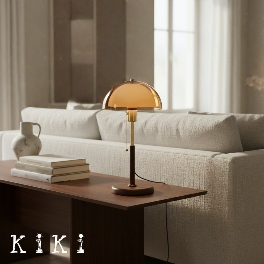 Afterglow Round Dome Table Lamp -  Acrylic and Wood Lighting for Modern Retro Bedroom KL2143