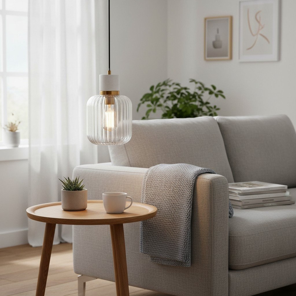 Korlisse Natural Stone and Glass Pendant Light - Stylish Lamp for Lounge or Living Room KL1881