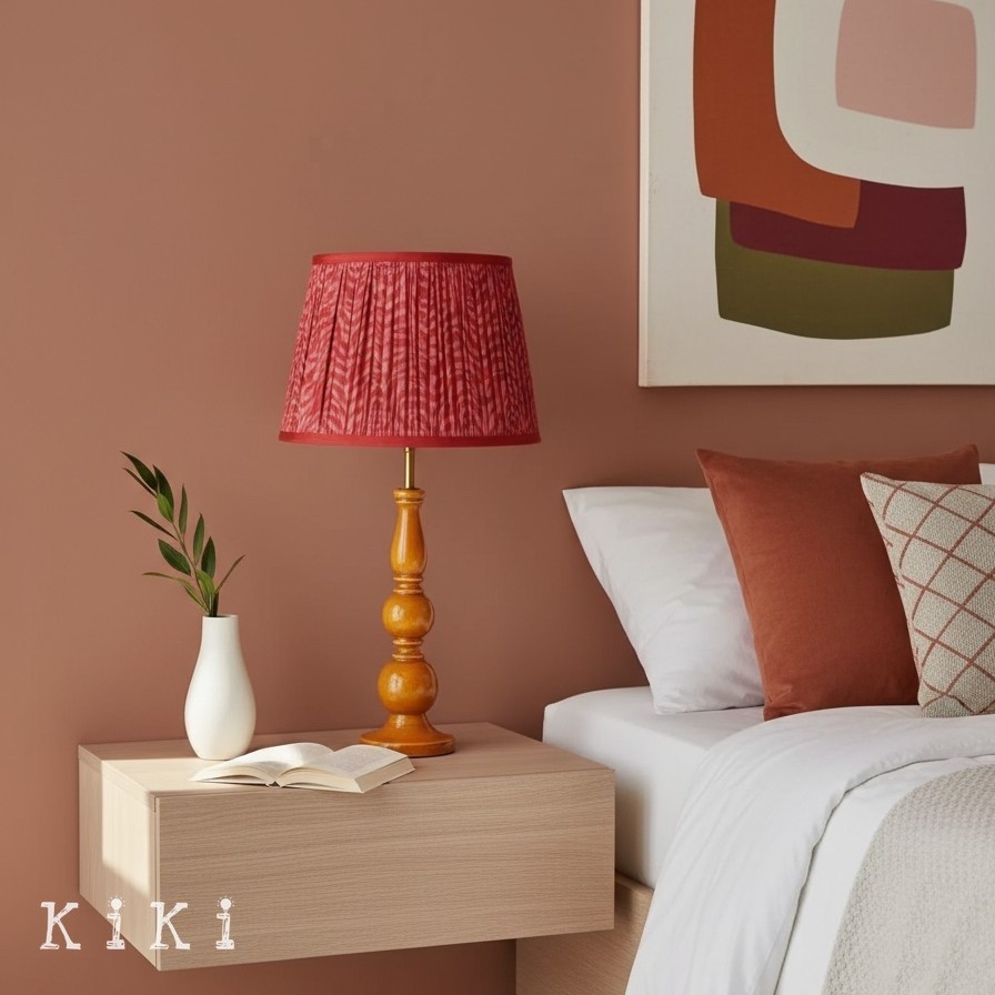Grainora Soft Fabric Shade Table Lamp - Sculptural Wooden Base Lamp for Interiors KL2129