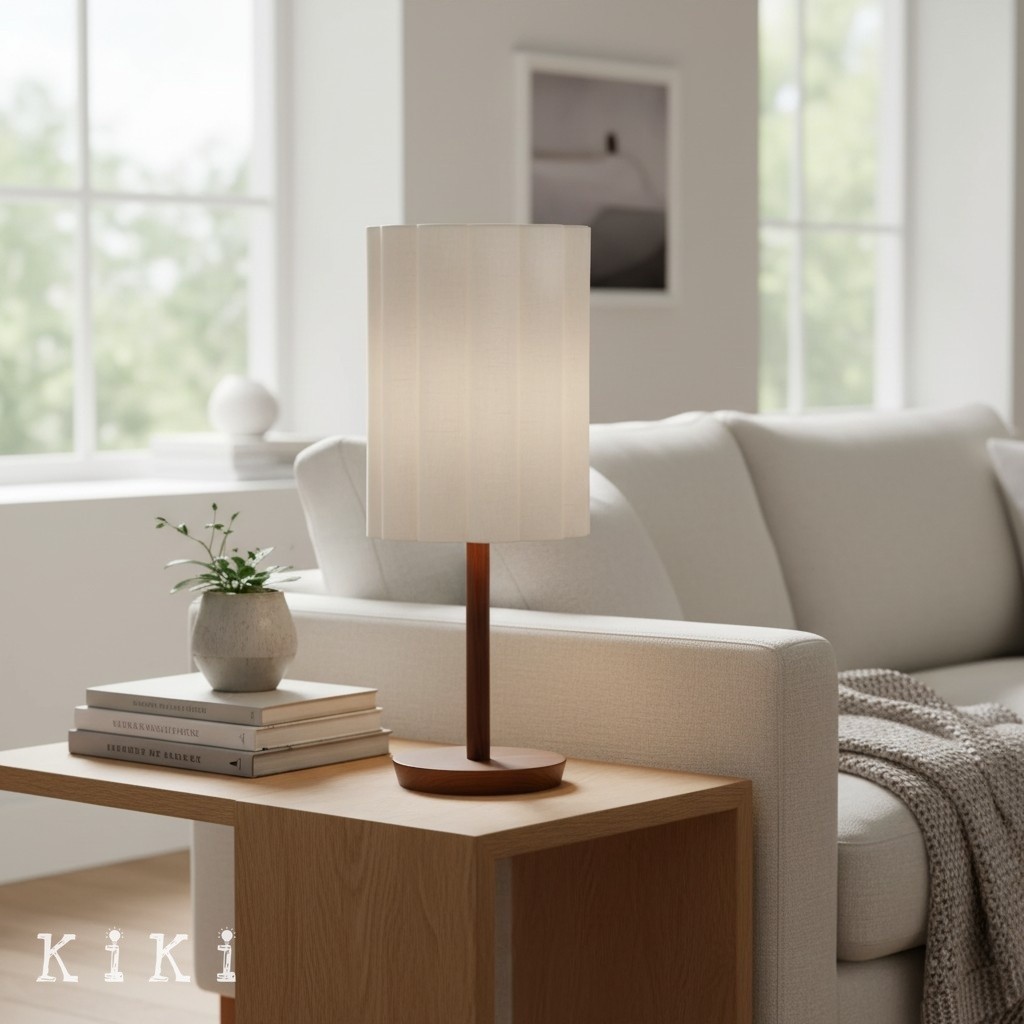 Linbron Minimalist Fabric Shade Table Lamp - Cylinder Stripe Table Lamp for Office and Lounge KL1662